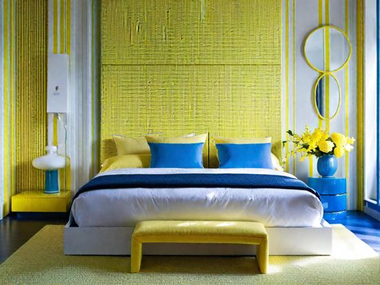 Bright blue yellow bedroom