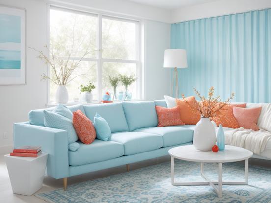 Bright teal orange living room