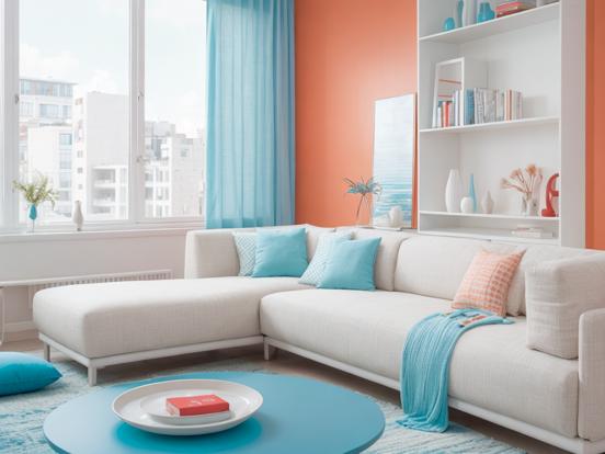 Bright living room teal orange