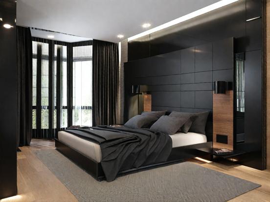 Serene dark luxury bedroom