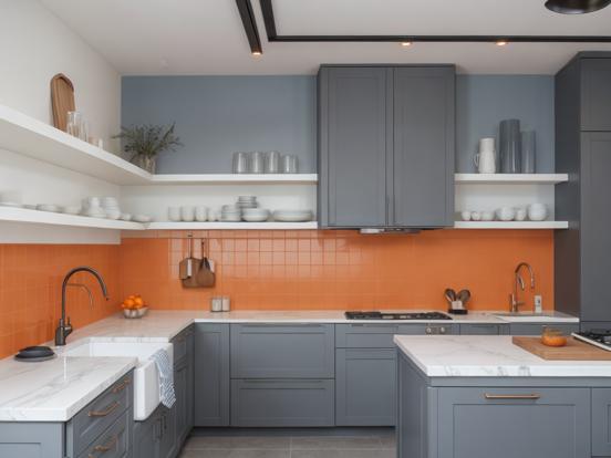 Teal orange kitchen decor