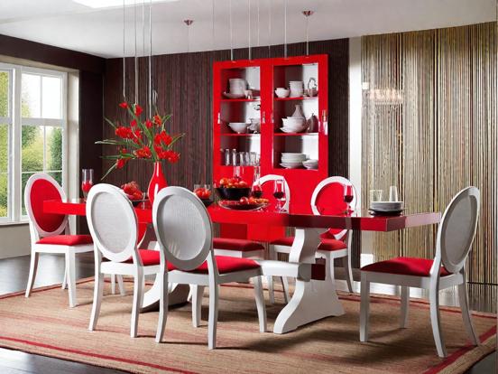 Red white dining room setup