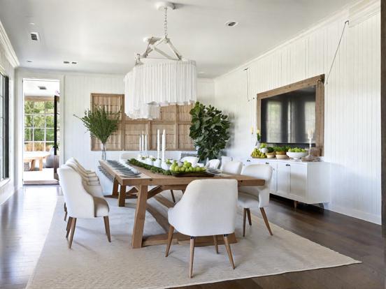 White dining room TV Nate Berkus