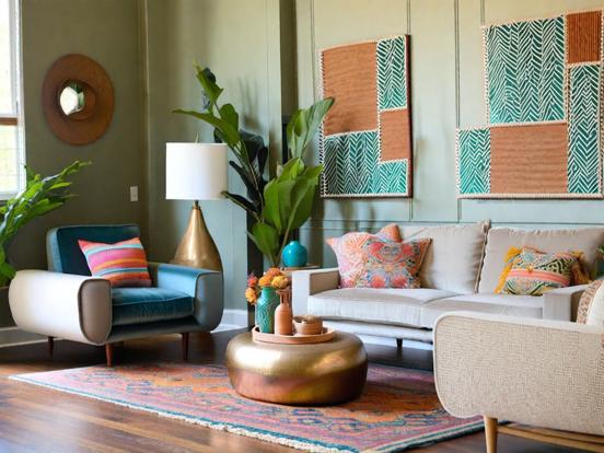 Bright teal orange living room