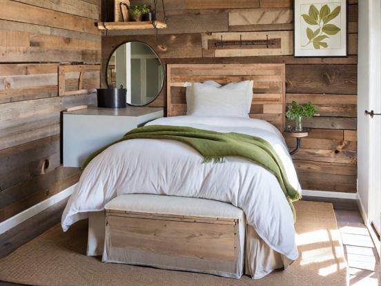 Cozy rustic treehouse bed