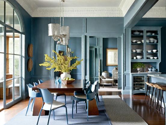 blue and silver dining room