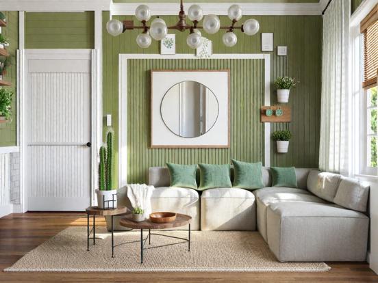 Living room with green walls