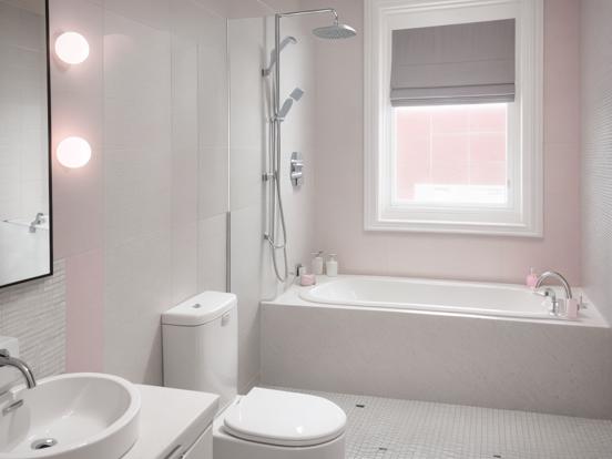 Pink modern bathroom with bath