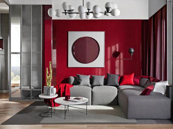 Red accented living room decor