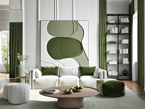 Green monochrome living room