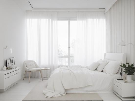 White bedroom closeup serene vibe