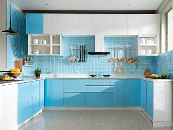 Blue kitchen closeup modern design