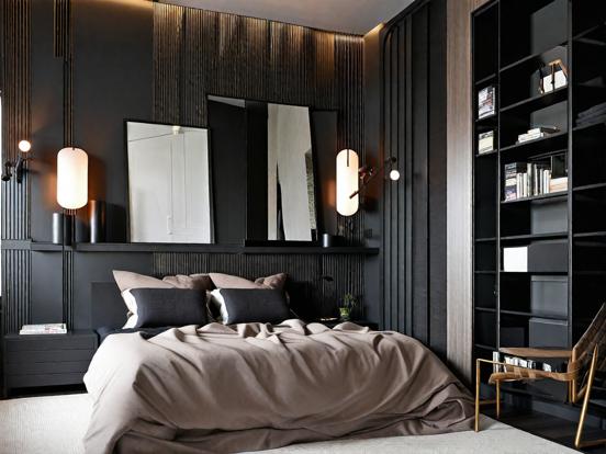 Closeup of serene dark bedroom