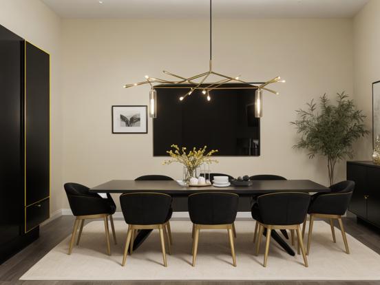 Modern black dining set with vase