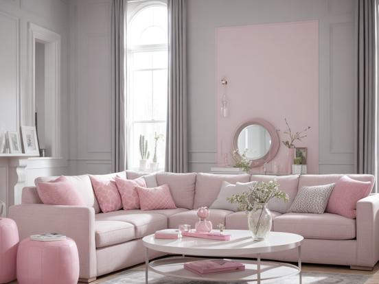 Pink couch chair mirror room