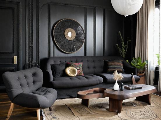 Dark living room black decor