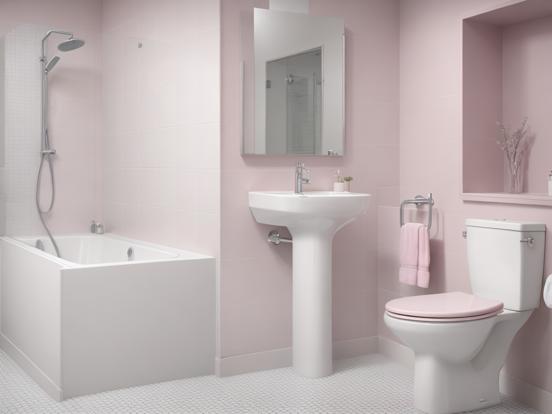 Pink bathroom white fixtures