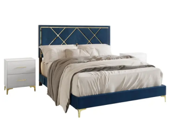 Blue and Gold Guest Room bed 