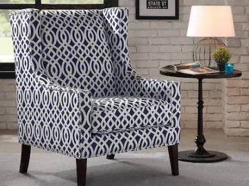 blue and white armchair