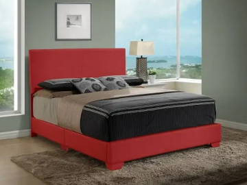 red guest room bed 