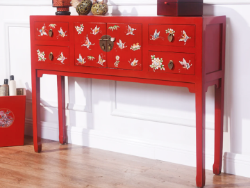 modern red living room console